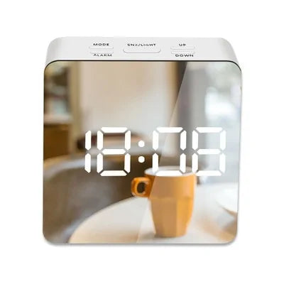 LED Mirror Alarm Clock Digital Snooze Table Clock