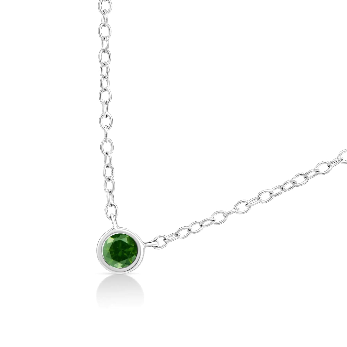 .925 Sterling Silver 1/10 Cttw Colored Diamond Suspended Bezel-Set Solitaire 16"-18" Adjustable Pendant Necklace (Color Enhanced, I1-I2 Clarity)