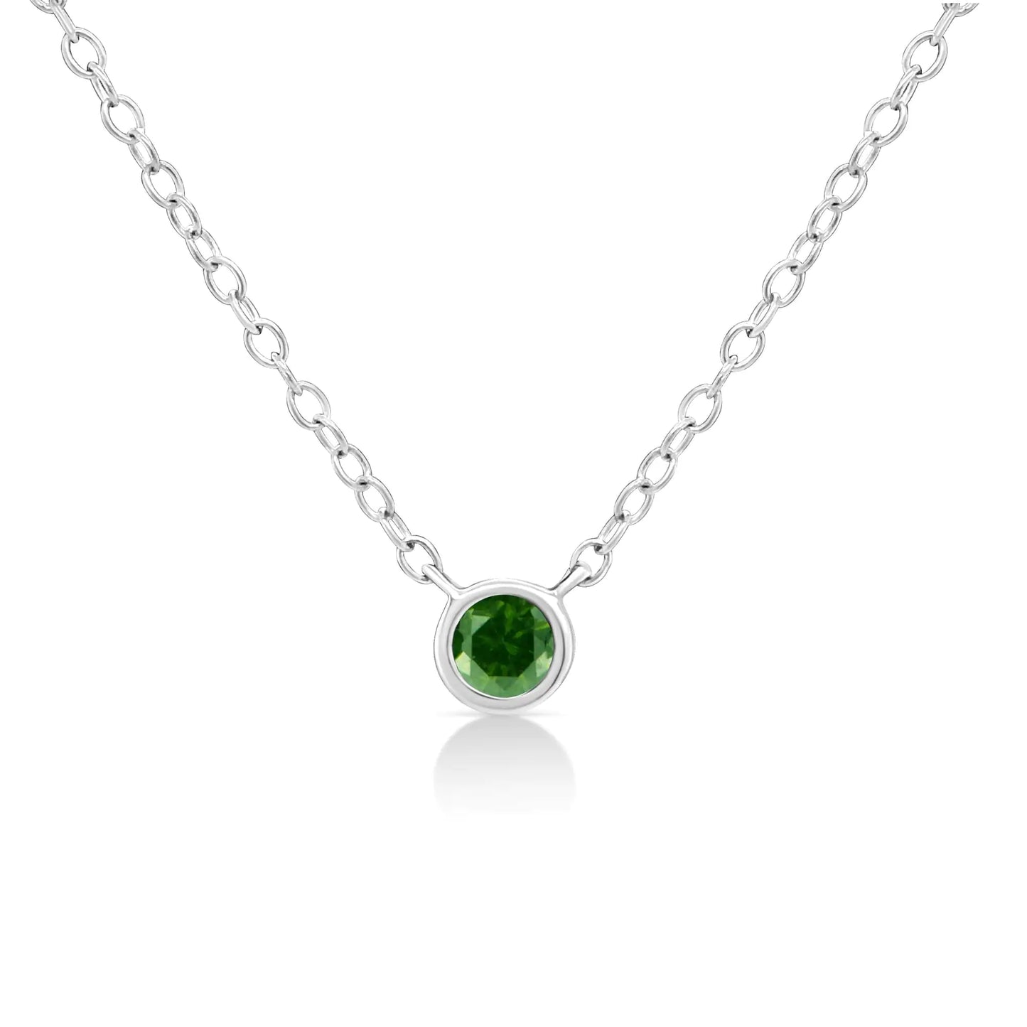 .925 Sterling Silver 1/10 Cttw Colored Diamond Suspended Bezel-Set Solitaire 16"-18" Adjustable Pendant Necklace (Color Enhanced, I1-I2 Clarity)