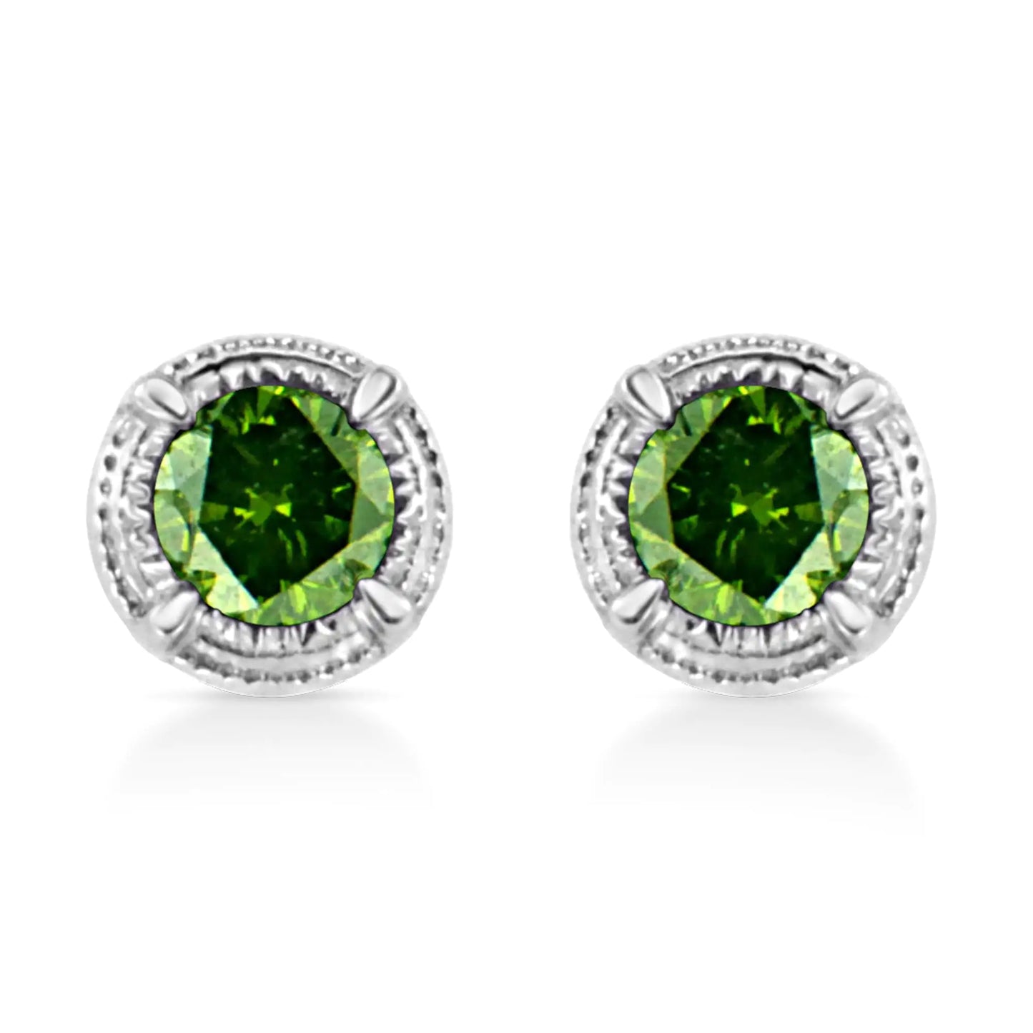 .925 Sterling Silver Treated Colored Diamond Modern 4-Prong Solitaire Milgrain Stud Earrings