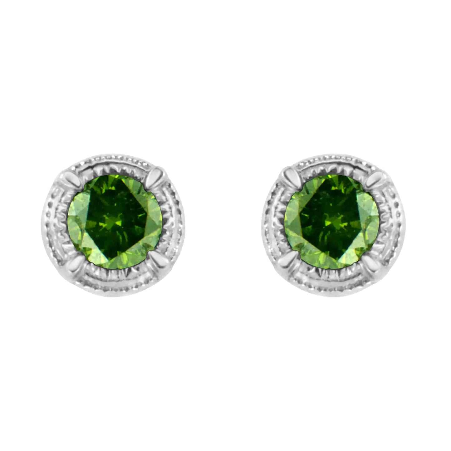 .925 Sterling Silver Treated Colored Diamond Modern 4-Prong Solitaire Milgrain Stud Earrings